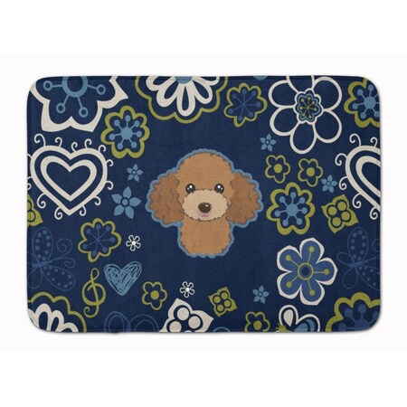 Carolines Treasures Blue Flowers Chocolate Brown Poodle Machine Washable Memory Foam Mat BB5107RUG